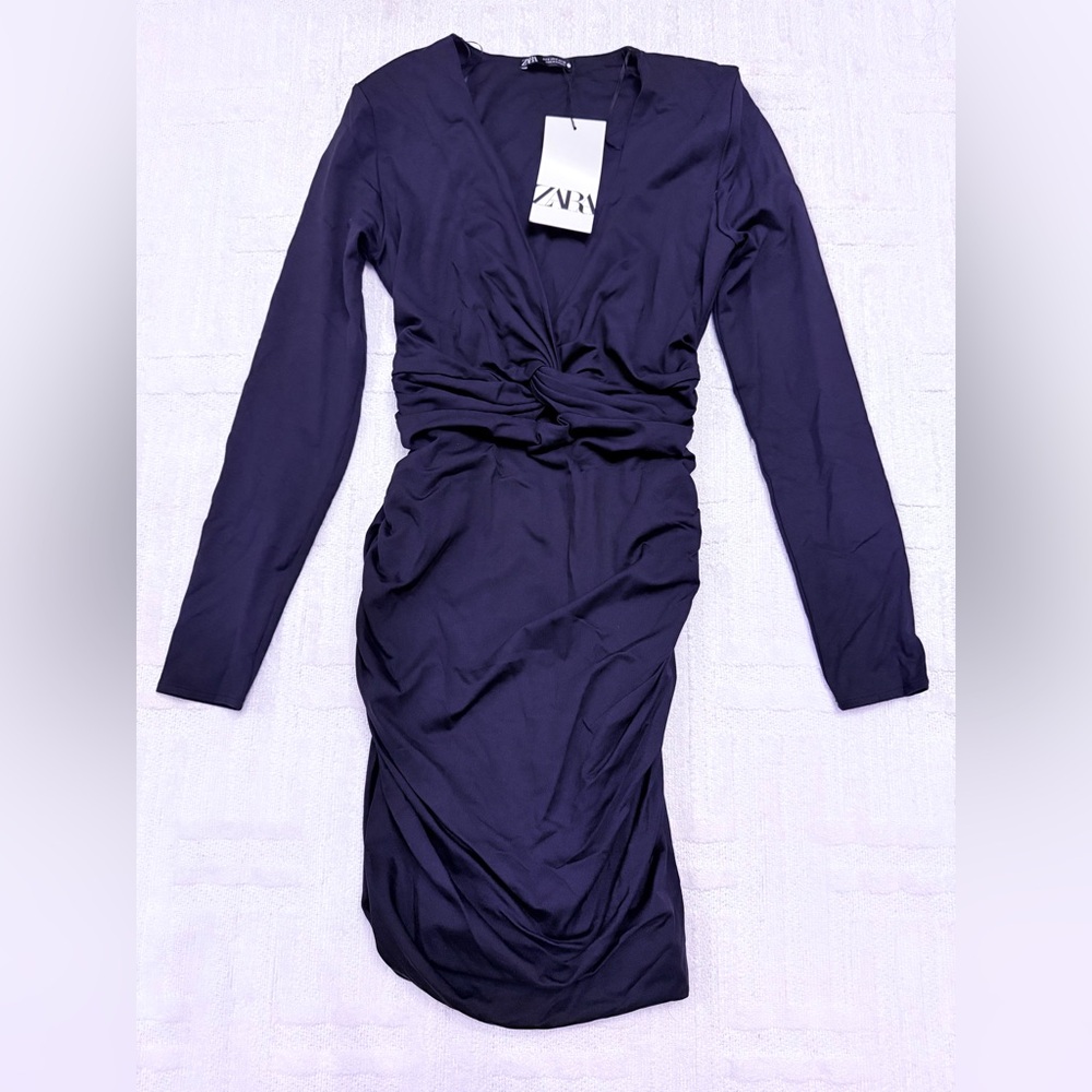 Zara Deep V neck Black Long Sleeve Dress